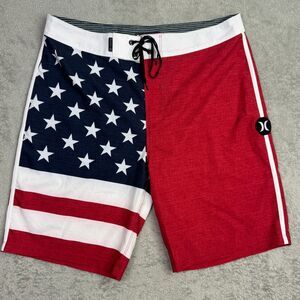Hurley Phantom Patriot 2 20" Board Shorts Mens 32 Red USA Flag Print Swimwear